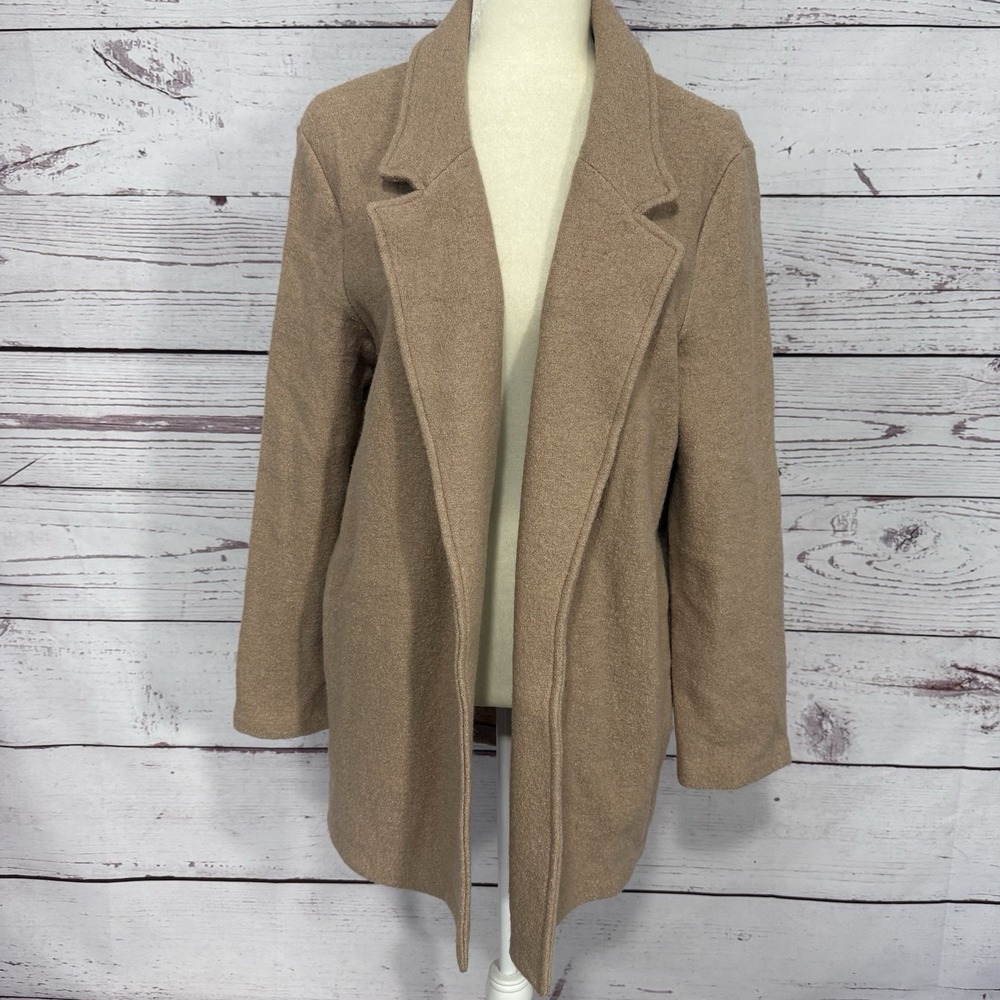 Rachel Zoe Wool Blend Open Front Coat Womens Medium Camel Tan Longline Jacket